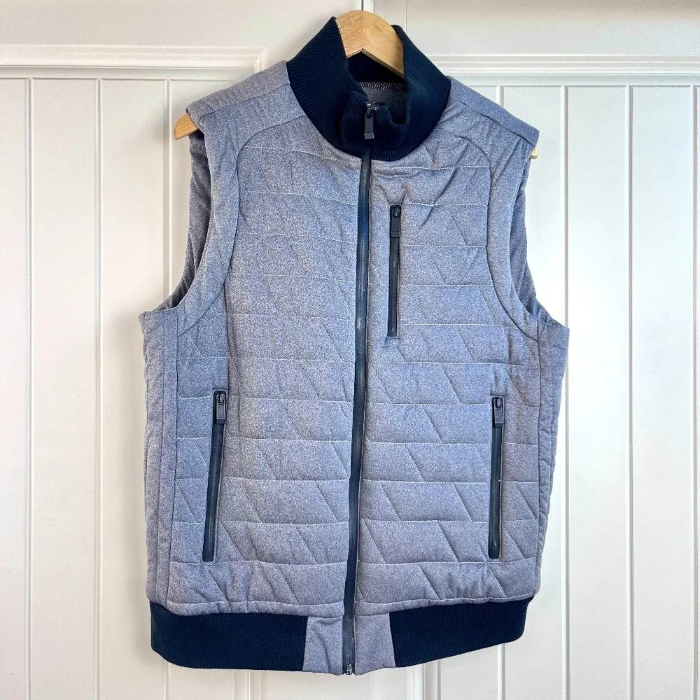 Calvin Klein Puffer Vest Men’s Medium Grey Full Zip Winter Outerwear Bomber - Picture 1 of 8